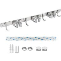 Besenhalter zur Wandmontage, Edelstahl, selbstklebender Besenhalter mit Haken, multifunktionaler Besenschrank für Küche, Garten, Bad, Garage, Balkon, Büro