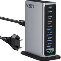 USB C Charger Block 520W 8 Port GaN Fast Charging Station Hub for Laptop, iPad, iPhone 16 Pro Max Fast Charger Pixel Dell MacBook Pro/Air Galaxy S25 Steam Deck USB C Charger Adapter for Android(EU)