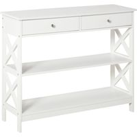 Console avec 2 tiroirs et 2 étagères, MDF, blanc, 100x30,5x80 cm