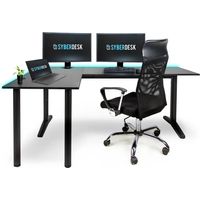 Bureau d'angle de jeu LED 197 x 132 cm – Table de jeu RGB en L – HUB USB – Gestion des câbles – Conception ergonomique – Syberdesk