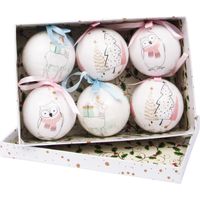 Ciao- Set 6 sfere decoupage ornamentali Merry Christmas Albero, Renna e Gufo (Ø 7,5 cm) con nastro in tessuto per albero di Natale in giftbox