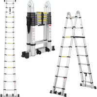Randaco Scala telescopica 2,5m + 2,5m scala allungabile in alluminio argento scala allungabile antiscivolo