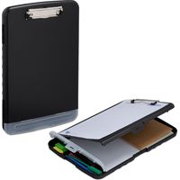 Relaxdays Set of 2 Clipboards with Storage Compartment, Metal Clip, HWD: 36.5 x 25 x 4 cm, A4 Folder, Plastic, Black