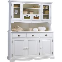 Beaux Meubles Pas Chers – Vaisselier blanc 5 portes 5 tiroirs 11 niches – Style anglais – Longueur 146.6 cm – Hauteur 186 cm – Profondeur 42.5 cm – MDF et pin massif