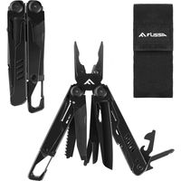 FLISSA Pince Multifonction en Acier Inoxydable 15 en 1 avec Découpage de Précision, Couteau Multifonction avec Etui Pince Scie Tournevis Lime Mousqueton pour Survie Camping Randonnée (Noir)