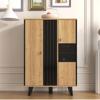 Aparador vitrina con LED y puertas de cristal madera OKMYHOME