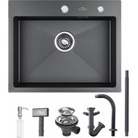 Auralum 55 x 45 x 18.5 cm Lavello Cucina 1 Vasca in Acciaio Inox Nero/grigio scuro Lavello Incasso Vasca Singola con 2 fori di montaggio per rubinetto e distributore di sapone