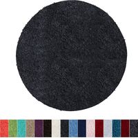SKY – Tapis de bain rond en microfibre polyester 95 cm – Antidérapant latex – Poils denses 30 mm – Lavable en machine jusqu'à 40°C