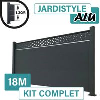Kit Clôture Aluminium Gris Anthracite 18M - Design Ibiza avec liseré - Sur Platines - 1,20 mètre