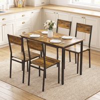 Table de salle à manger et 4 chaises, table de cuisine avec chaises pour 4 personnes, pieds en métal, marron rustique