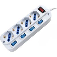 Multiprise À 6 Prises Schuko, Câble De 1,5 Mètre, Fiche Coudée À 90° 16 A, Interrupteur Lumineux, Noire - Alc-6-15
