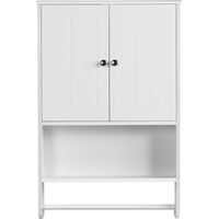 Yaheetech – Armoire murale de salle de bain 48,5 × 14 × 73 cm – 2 portes – Étagère réglable – Compartiment ouvert – Porte-serviette blanc