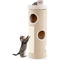 COSTWAY Tiragraffi in Sisal per Gatti 110 cm a 3 Livelli, Cuccia per Gatti con Lettieta Morbida Rimovibile e Parete in Bambù all’Interno, Torre Casetta per Gatto con 2 Tavolette Tiragraffi (Beige)
