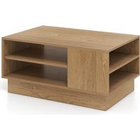 Table basse en bois avec rangement et etageres ouvertes
