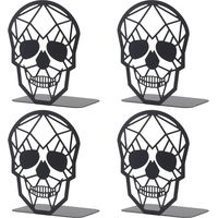 2 Pairs Black Skull Design Bookend Metal Book Ends, Heavy Duty Bookends for Shelves Desk, Skull Book Shelf Holder for Heavy Books, Decorative Desktop