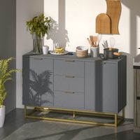 Buffet de salon avec 3 tiroirs, 2 portes et étagère réglable, meuble d'appoint anti-basculement, 120 x 40 x 76 cm, gris