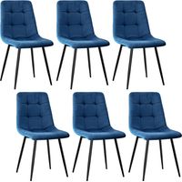LEWE Lot de 6 Chaises de Salle à Manger, Chaise de Cuisine en Velours et Pieds en Métal, Chaises Tapissées d'une Capacité de 120 kg, Bleu foncé