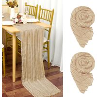 Lot de 2 Chemins de Table en étamine en Beige, 90 x 300cm en Tissu de Gaze Rustique, Brun Clair Décoration de Table de Mariage Nappe pour fête de Mariage Douche Nuptiale décorations de Table