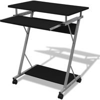 Bureau d'ordinateur, chariot d'ordinateur, table PC, bureau, support pour ordinateur portable à roulettes, noir