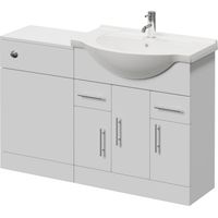 Alexander James Gloss White 1250mm 3 Door Vanity Unit Toilet Suite - 1250mm - Chrome 96mm Knurled Bar HandleWithout James Toilet Pan
