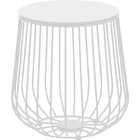 Tavolino da caffè 41,5x43 cm bianco in metallo con ripiano in legno