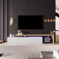 Mobile TV moderno 200cm, con illuminazione a LED e ripiani in vetro, spazio di archiviazione, design moderno, effetto legno - Bianco