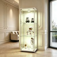 Vitrine en Verre avec LED Réglable, Vitrine Colonne à 3 Étagères, Porte simple avec serrure, Dimensions 42x36x125 cm, Armoire de Présentation pour Collection, Bouteilles, Figurines