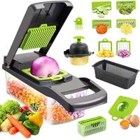 16 en 1 Mandoline Cuisine Kit, Coupe Decoupe Legumes Multifonctions, Legumes Manuel à 7 Lames Remplaçables Vegetable Chopper, Coupe Legume Cube, pour Couper, Râper Les, Trancher Légumes