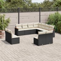 11-tlg. Garten-Sofagarnitur mit Kissen Schwarz Poly Rattan vidaXL