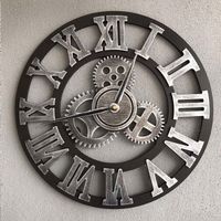 Orologio da parete 3D grande e silenzioso, in legno, retrò, classico, con ingranaggi, orologio da parete retrò, con numeri romani, stile steampunk europeo, arredamento industriale per soggiorno, bar,