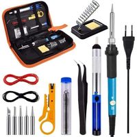 Fer à Souder Kit Fer a Souder Etain Kit de Fer à Souder 60W pour Débutants 16 en 1 avec Température Réglable de 200 °C à 450 °C pour Souder et Réparer Les Appareils électroniques-Crezuo