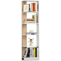Estantería almacenaje 5 estantes librería multiusos oficina estudio base elevada diseño elegante blanco roble 45x21x170 cm