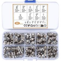 FENOPLASTICA60 Pièces Assortiment de Graisseurs, Filetés de Graissage, M6 M8 M10 Raccords de Graisse, Raccords Filetage Mâle Graisseurs droit/45°/90° pour Équipement Mécanique graisseur a Visser