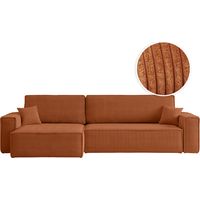 Canapé FARAH d'angle max réversible et convertible 5 places en velours côtelé - Terracotta