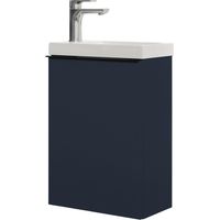 BERNSTEIN - Mueble lavabo suspendido MDF azul noche mate, lavabos blanco brillante + orificio grifería, tirador negro mate 40x60x22cm - LAVOA Negro mate, Azul medianoche mate