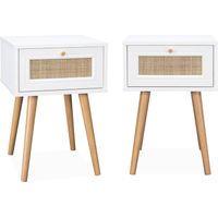 sweeek - 2er-Set Nachttische mit Holzlook und Rattan-Geflecht