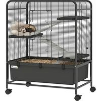 Cage à rongeurs sur roulettes, 4 étages, 3 plateformes, 3 échelles, biberon, 75x46x94.5cm, Noir