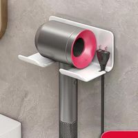 Soporte para secador de pelo, soporte de pared para secador de pelo, soporte para secador de pelo, no requiere perforación, soporte para secador y plancha de pelo, compatible con la mayoría de secador