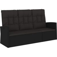 Banc de jardin Banc extérieur Banquette de jardin inclinable et coussins noir 173cm résine tressée