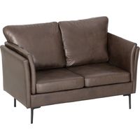 Divano 2 Posti in Pelle Traspirante con Imbottitura Spessa e Gambe in Metallo, 137x72x88 cm, Marrone Scuro