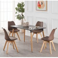 Ensemble de salle à manger Halo Lorenzo - une table à manger en bois noir et un ensemble de 4 chaises de salle à manger en polypropylène marron - Cuisine de salle à manger