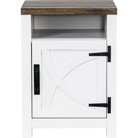 Parrot Uncle Nachttisch im Landhausstil, 46 cm Beistelltisch mit Scheunentor und verstellbarem Regal, Weiß, für Schlafzimmer und Wohnzimmer