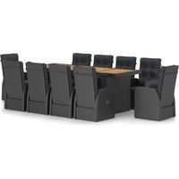 vidaXL Salon de jardin 11 pcs avec coussins résine tressée noir