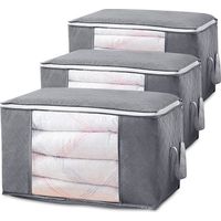 Lot de 3 sacs de rangement (gris), cartons de déménagement pliables, avec poignées renforcées