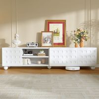 Mueble de TV blanco de 200 cm, 3 puertas con estampado, 2 estantes abiertos, tablero de partículas — para televisores de hasta 80 pulgadas