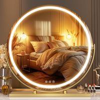 Hasipu Schminkspiegel mit Beleuchteter, 60 x 60cm LED Kosmetikspiegel mit Lichtern, Smart Touch Steuerung, 3 Farben, Dimmbar, Runder Spiegel, 360°-Drehung, Gold
