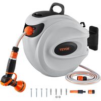 VEVOR Carrete de Manguera Retráctil Giratorio de 180° Carrete Automático de Manguera Montado en Pared Manguera Enrollable Automática 20 m x 12 mm para Regar Cesped Jardín, Lavar Auto, Bañar Mascota