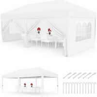 Oxford 420D Gazebo Pliant en Tissu, 6 Panneaux Latéraux, Protection UV 50+, 3 Positions de Hauteur Réglables, Sac de Rangement, Imperméable et Robuste, 3x6m(Blanc)