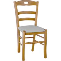 Silla Loris en nogal claro con asiento en símil piel gris claro