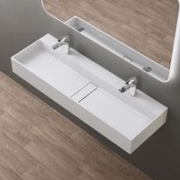 doporro Lavabo sobre encimera 120x40x14cm de diseño Colossum6028 lavabo en blanco de fundición mineral con 2 orificios para grifería
